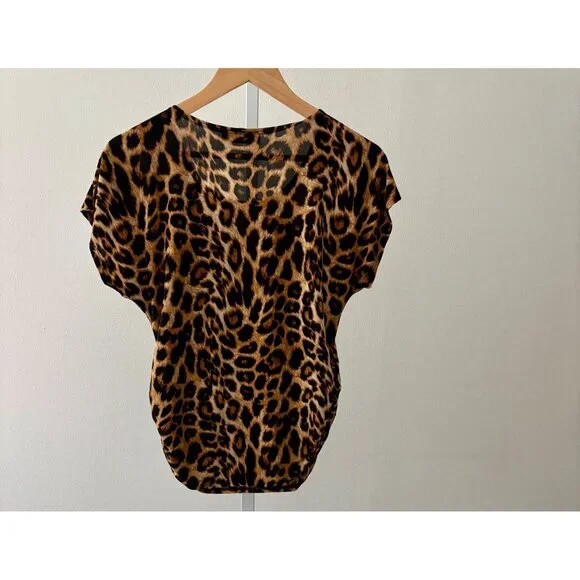 Annabelle usa Top Medium Leopard Print Short Sleeve Ruched Y2K Jungle Core Punk - Picture 11 of 14